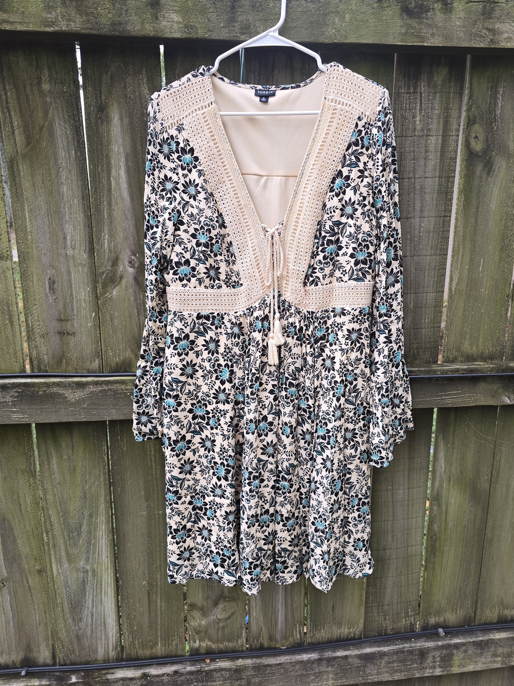 torrid Beige Dress with Black and Teal Floral Print